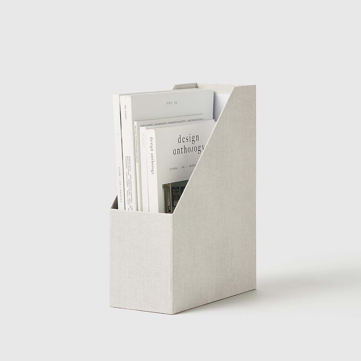 Linen Magazine/File Holder With Leather Handle - Organize Simply