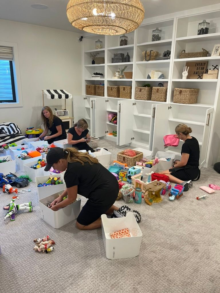Toy rotation ideas - Kids bedroom organization Toy rotation organization process with labeled bins, built-in storage shelves, and kids playroom decluttering ideas.