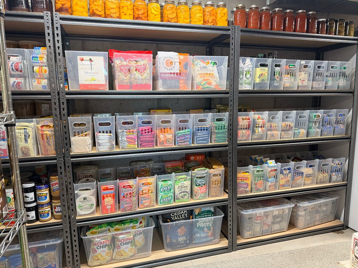 Floor to ceiling pantry shelves organized by Organize Simply home organizing team
