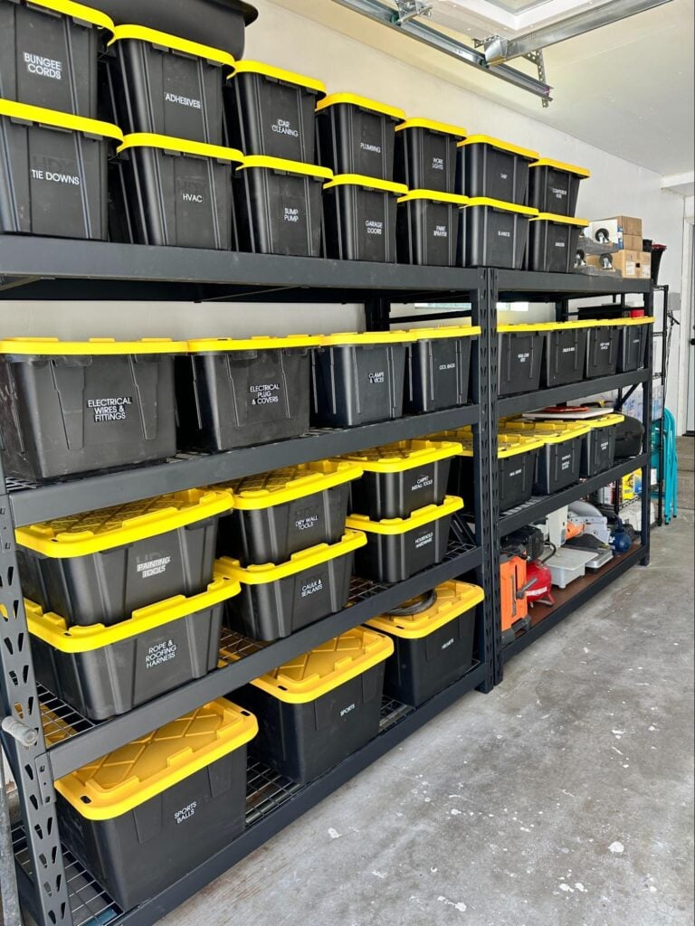 How to Maximize Storage Using Wall Shelving - Home Organization Garage shelving organization for bins, tools, and vertical storage
