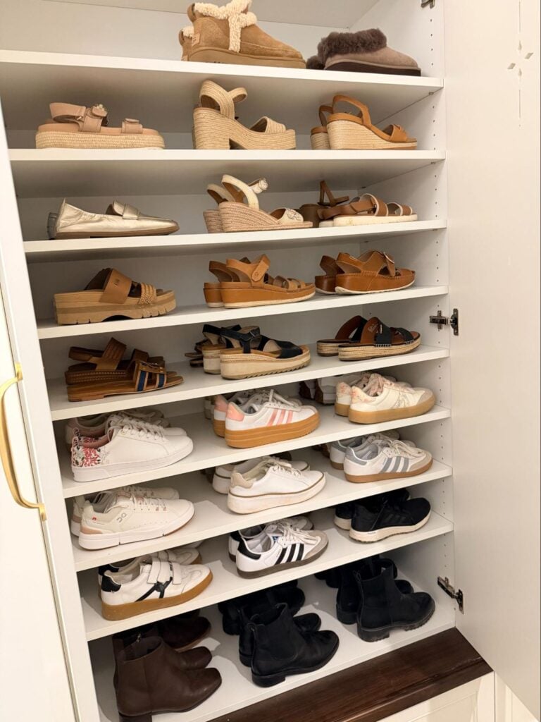 How to Maximize Storage Using Wall Shelving - Home Organization Shoe shelving organization using efficient vertical shelf spacing